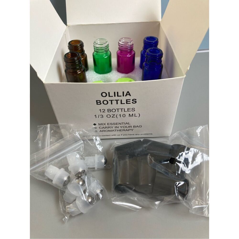 Olilia 12 Pack Essential Oil Roller Bottles‎ 10ml Multi Color Glass with Opener